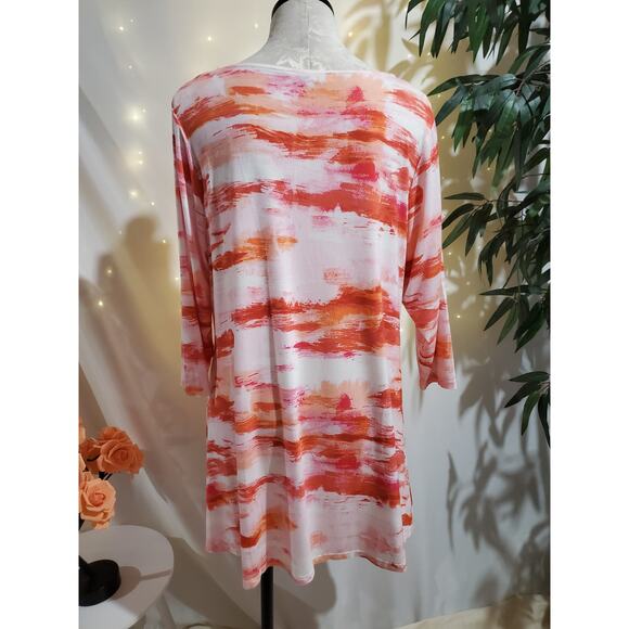 Rose + Olive Scoop Neck 3/4 Sleeve Hi Low Blouse Top Womens Plus Size 2X Pink - Picture 3 of 9